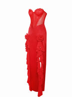 Talia Red Satin Lace Corset Maxi Dress