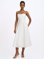 Vicenta White Cotton Poplin Ruched Midi Dress