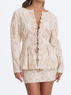 Wendy Beige Cotton Lace Low Rise Mini Skirt