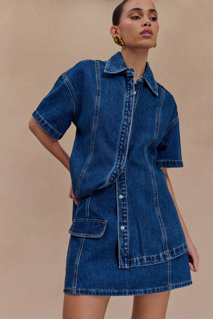 Maya Oversized Denim Shirt Dark Blue