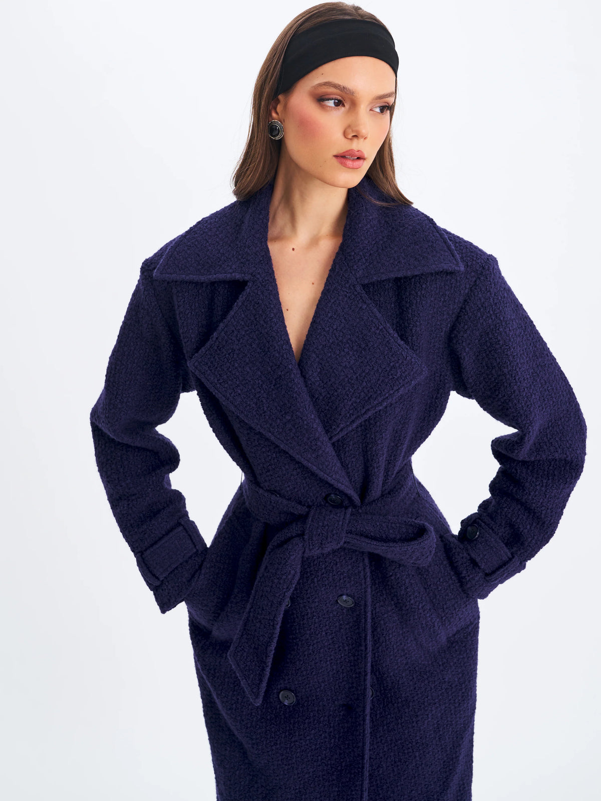 Jaelyn Midnight Blue Wool Blend Double Breasted Belted Coat