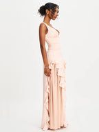 Talyssa Baby Pink Ruched Waist Double High Slit Maxi Gown Archive Sale