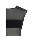 Quielle Black Mesh and Velvet Midi Bodycon Dress
