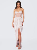 Cadence Champagne Satin Crystal Embellished Corset DressArchive Sale