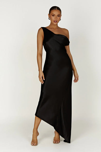 Yvette Slip Maxi Dress With Asymmetrical Hem Black