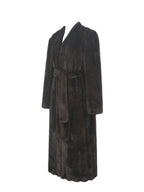 Celine Espresso Faux Mink Belted Longline Coat