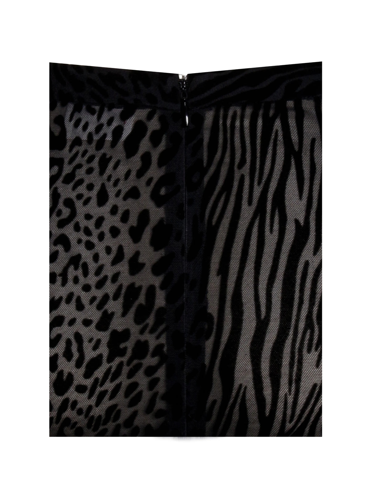 Halia Black Animal Print Burnout Velvet Fur Trim Skirt