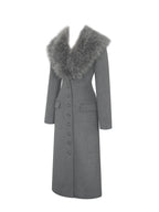 Faye Grey Wool Blend Single Breasted Coat with Removable Faux Fur Collar