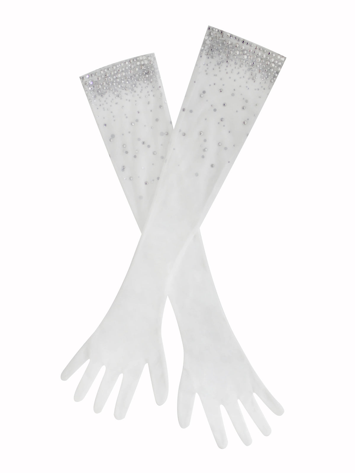 Izzy White Crystal Opera length Gloves