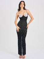 Jimena Crystal Embellished Back Slit Maxi Dress Archive Sale