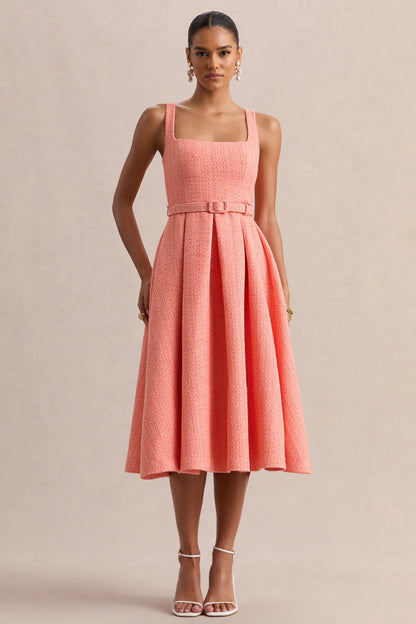 Camoria Coral Boucle Square Neck Midi Dress