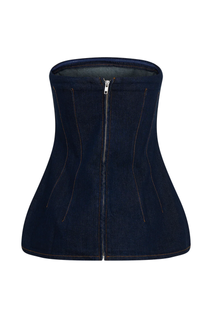 Madelyn Strapless Longline Denim Top Indigo Blue