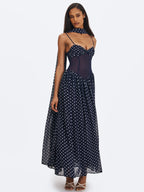 Juliette Navy Blue Polka Dot Chiffon Maxi Dress