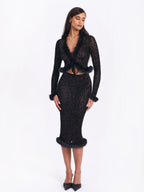 Hali Black Animal Print Burnout Velvet Fur Trim Top