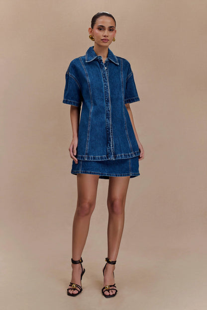 Maya Oversized Denim Shirt Dark Blue