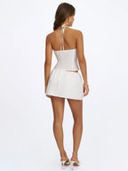 Waverly White Cotton Poplin Button Front Sweetheart Halter Top
