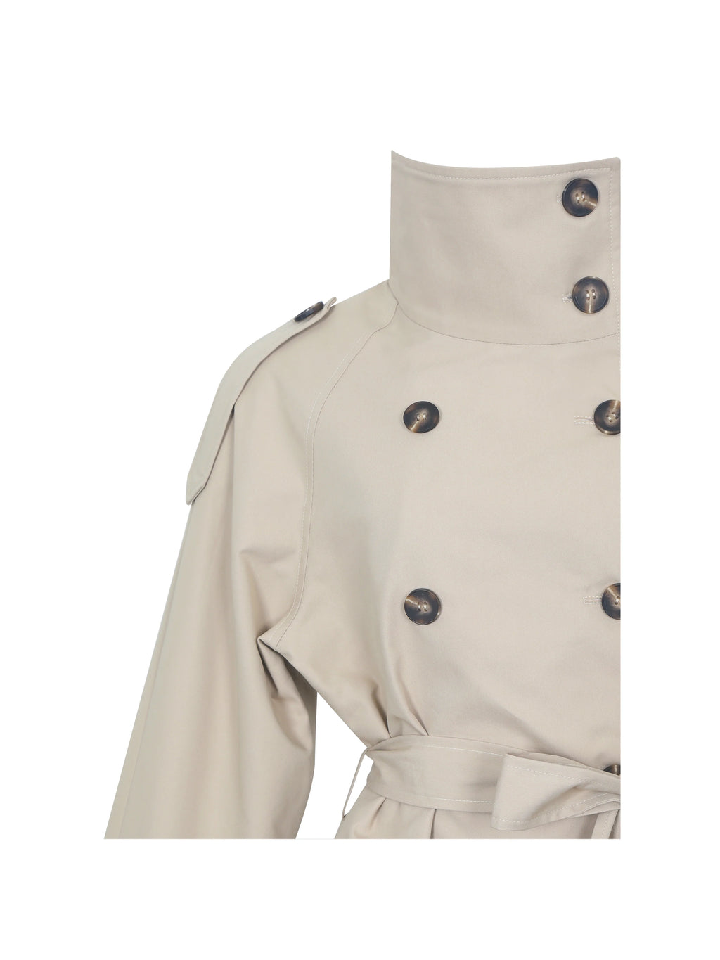 Vanetta Tan High Collar Double Breasted Trench Mini Coat