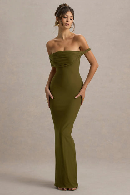 Melika Green Twisted Bardot Maxi Dress