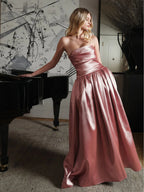 Willette Deep Rose Satin Strapless Gathered Maxi Dress