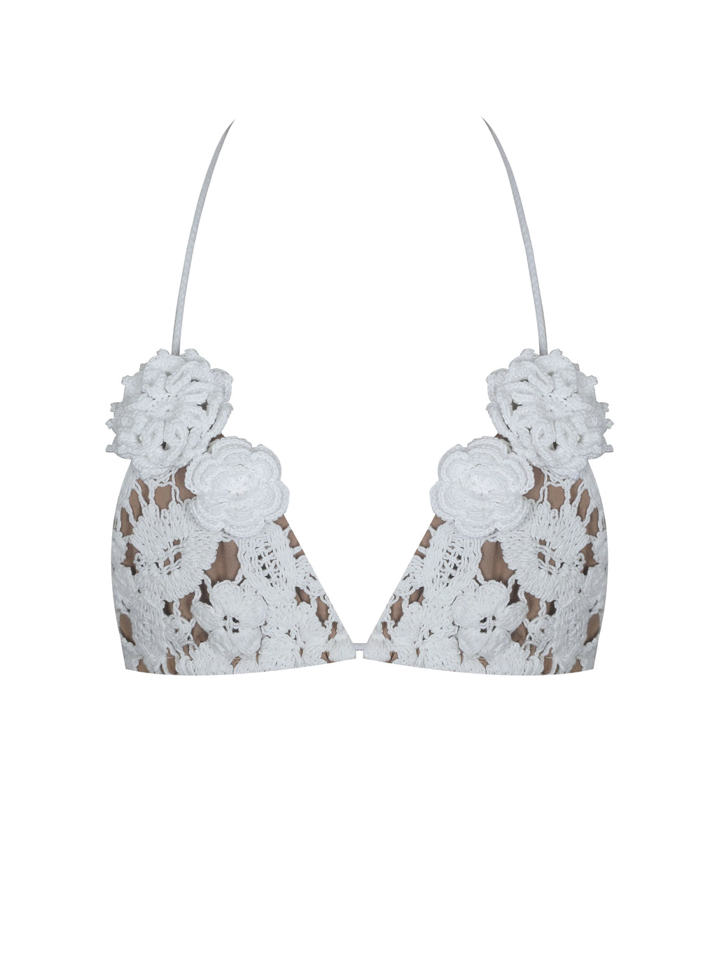 Leila White Floral Crochet Bikini Top