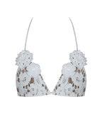 Leila White Floral Crochet Bikini Top