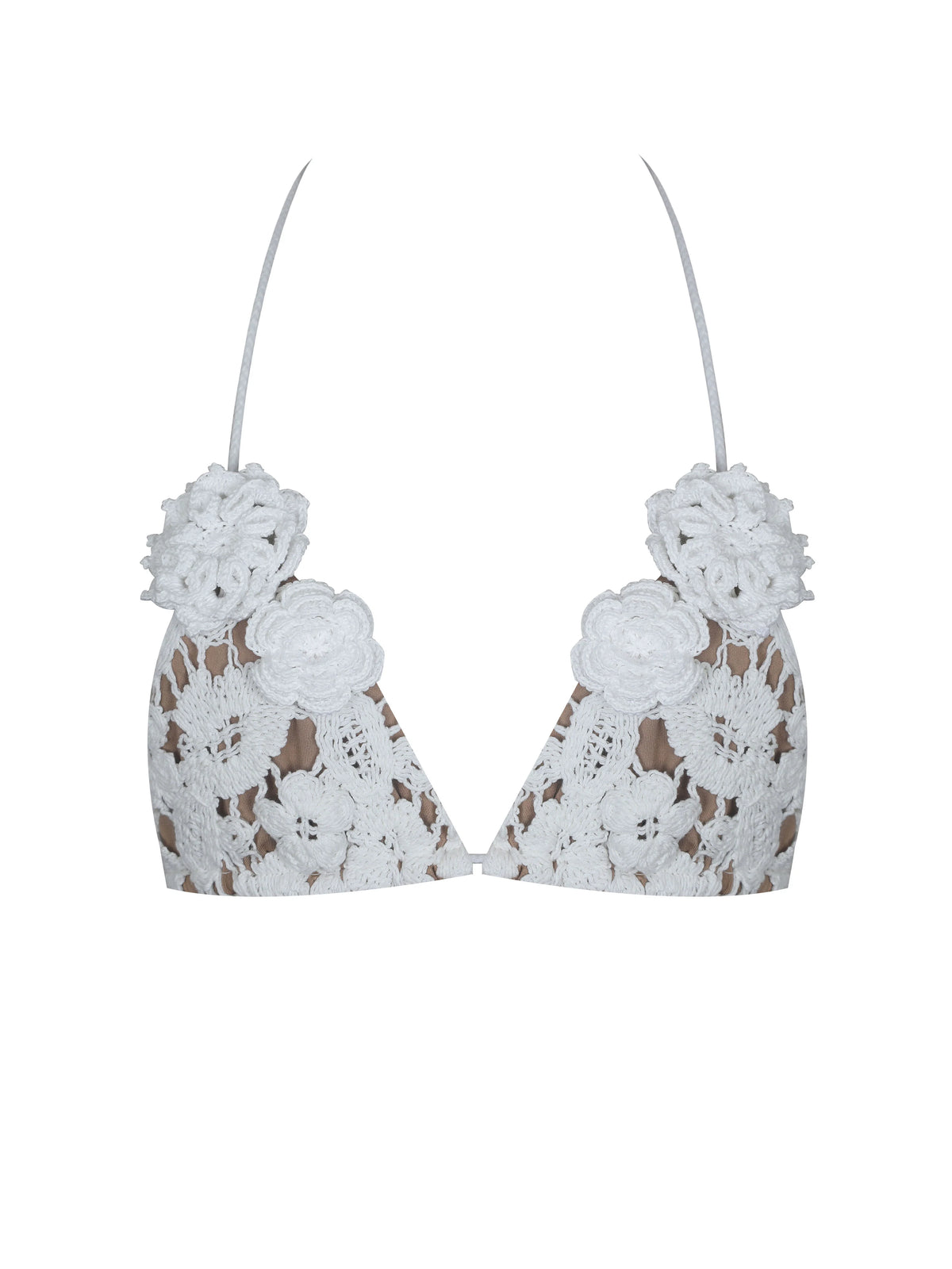 Leila White Floral Crochet Bikini Top