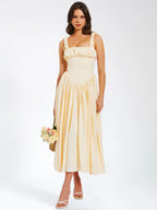 Noreen Egg White Satin Drop Waist Maxi Sundress Archive Sale