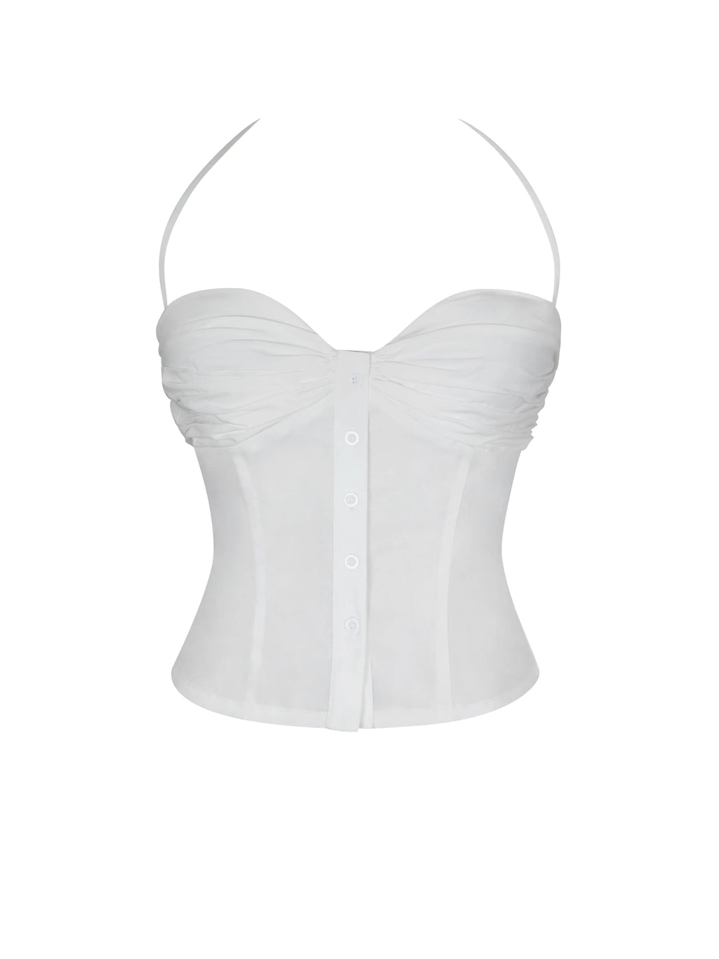 Waverly White Cotton Poplin Button Front Sweetheart Halter Top