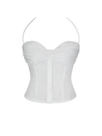 Waverly White Cotton Poplin Button Front Sweetheart Halter Top