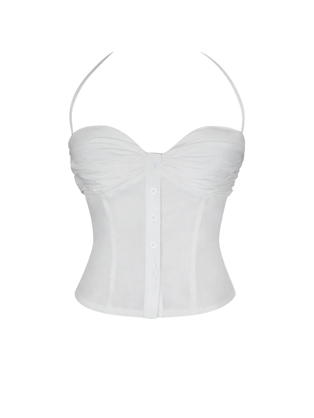 Waverly White Cotton Poplin Button Front Sweetheart Halter Top