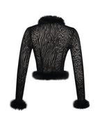 Hali Black Animal Print Burnout Velvet Fur Trim Top