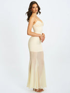 Zayne Butter Yellow Ruch Breast Chiffon Mermaid Maxi Dress