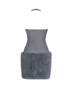Daisy Grey Drop Waist Fur Trim Halter Mini Dress