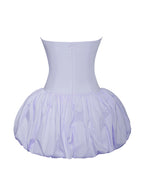 Oletta Blue Cotton Poplin Corset Strapless Bubble Hem Mini Dress