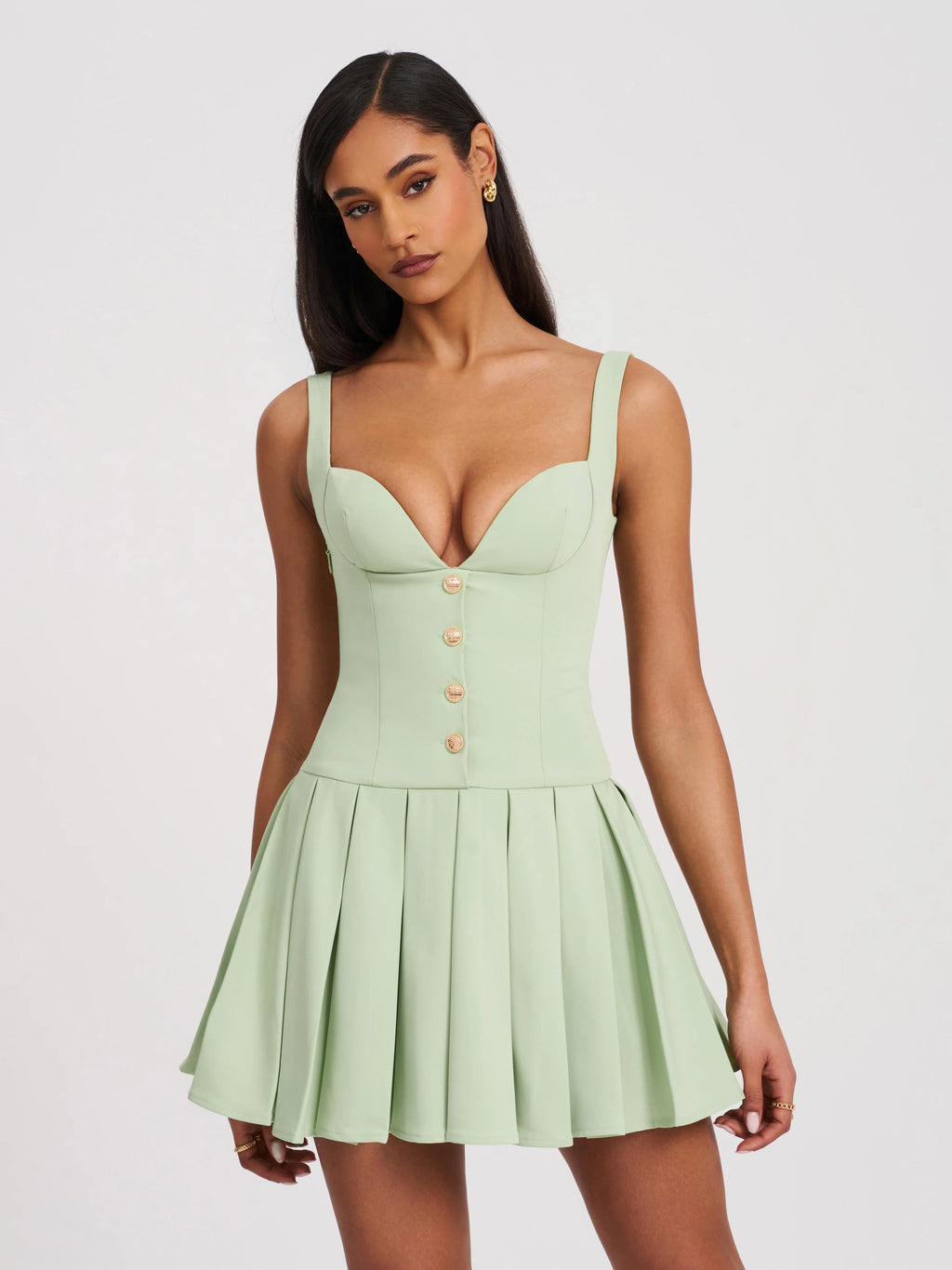Tala Pistachio Green Sleeveless Pleated Preppy Mini Dress Archive Sale