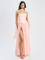 Qianna Baby Pink Peplum Drop Waist Chiffon Gown