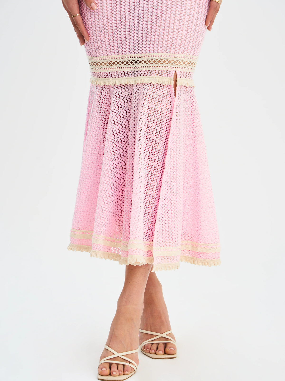 Pallas Pink Lace Trim Crochet Mermaid Maxi Dress