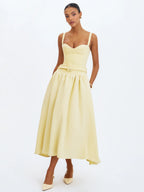 Tiana Butter Yellow Sweetheart Belted Midi Dress
