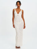 Adelaide White Beaded Sequin Net Bodycon Gown