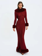 Mellie Burgundy Regular Length Rhinestone Mesh Low Back Mermaid Gown