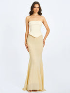 Adelina Butter Yellow Peplum Mermaid Gown with Lace up Back