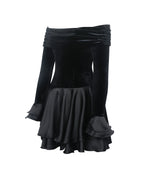 Magnolia Black Off Shoulder Layered Satin Mini Dress