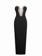 Ivanna Black Crystal Embellished Maxi Dress