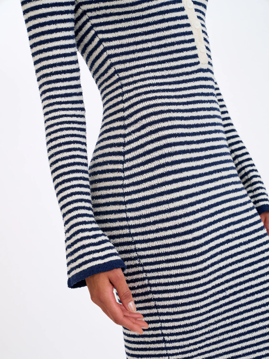 Xelie Navy White Cotton Terry Knit Mermaid Maxi Dress