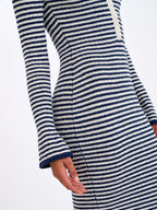 Xelie Navy White Cotton Terry Knit Mermaid Maxi Dress