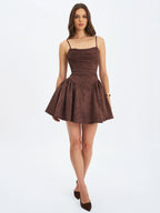Raisa Mahogany Vegan Suede Ruched Mini Dress