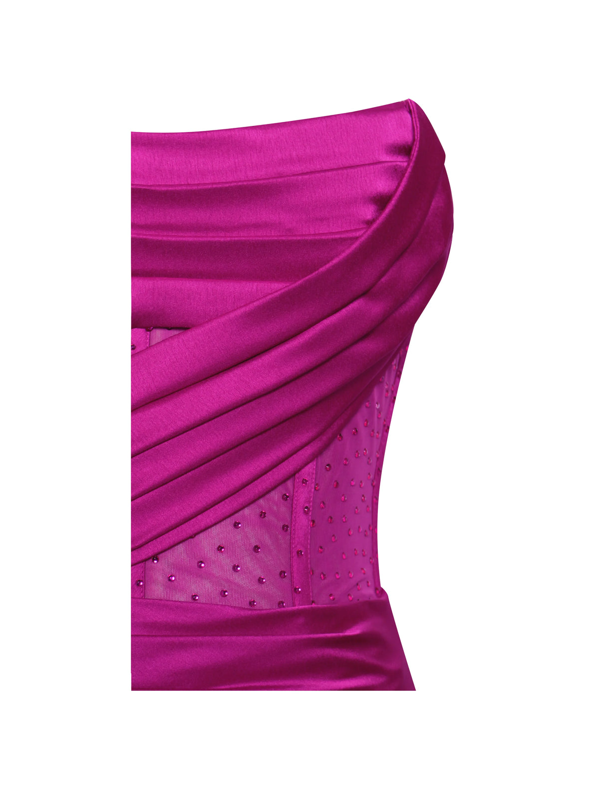 Holly Fuchsia Crystallized Corset High Slit Satin Gown Archive Sale