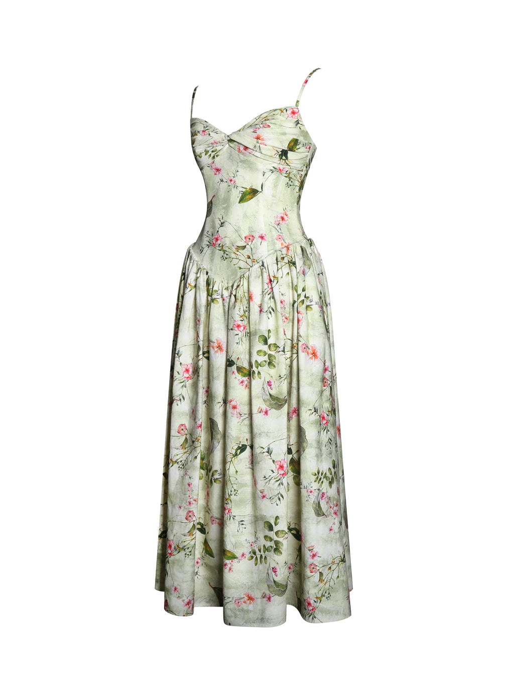 Jacinda Green Floral Print Linen Midi Dress