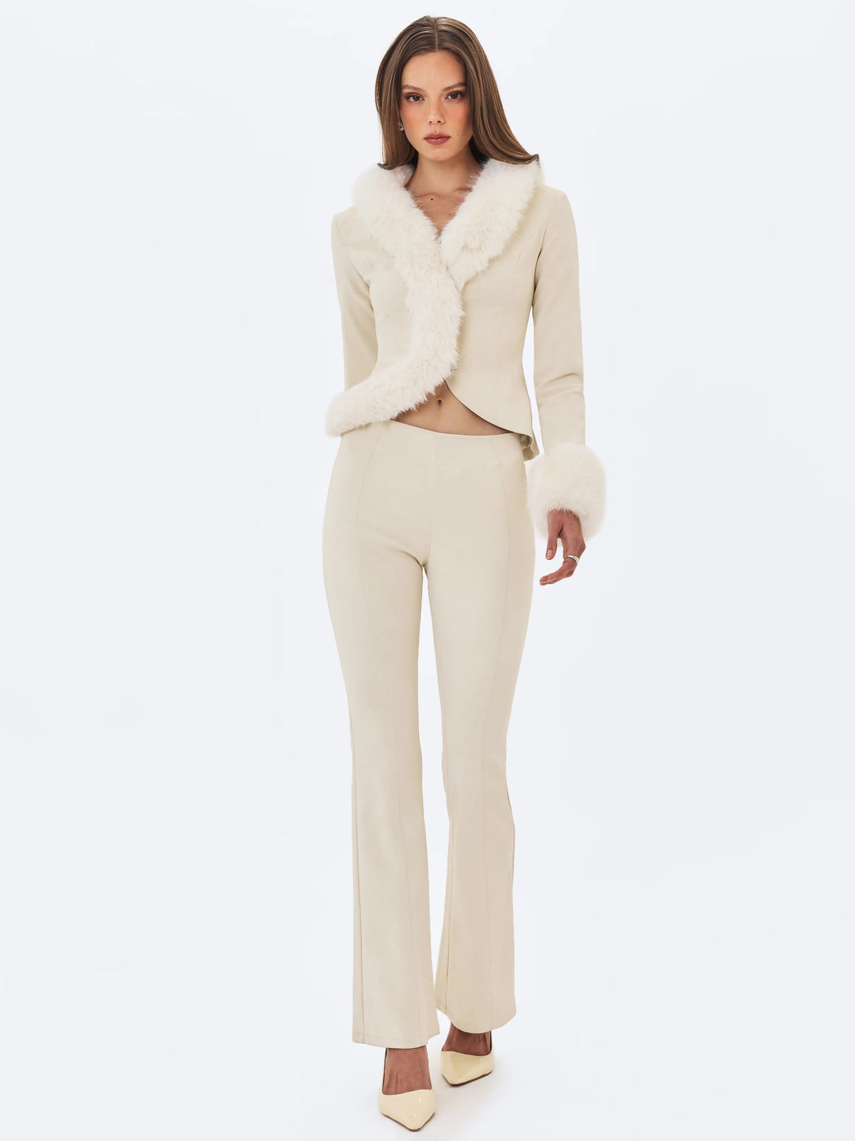 Adrian Cream Soft Leather Fur Trimmed Top