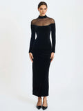 Blair Black Sheer Mock Neck Maxi Dress